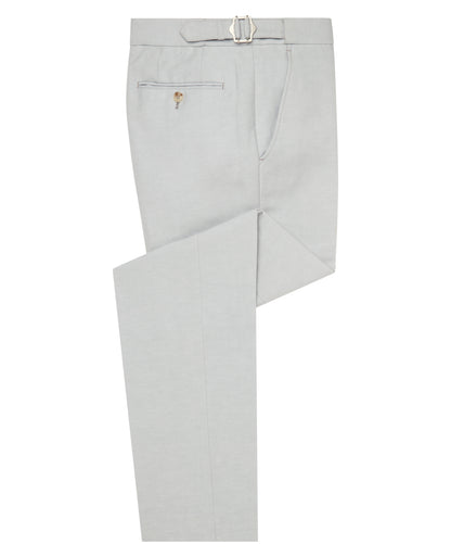 Man wearing a blue Slim Leg Linen-Blend Formal Trousers