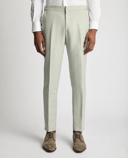 Man wearing a green Slim Leg Linen-Blend Formal Trousers