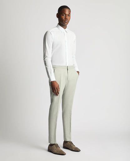 Man wearing a green Slim Leg Linen-Blend Formal Trousers