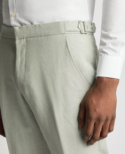 Man wearing a green Slim Leg Linen-Blend Formal Trousers