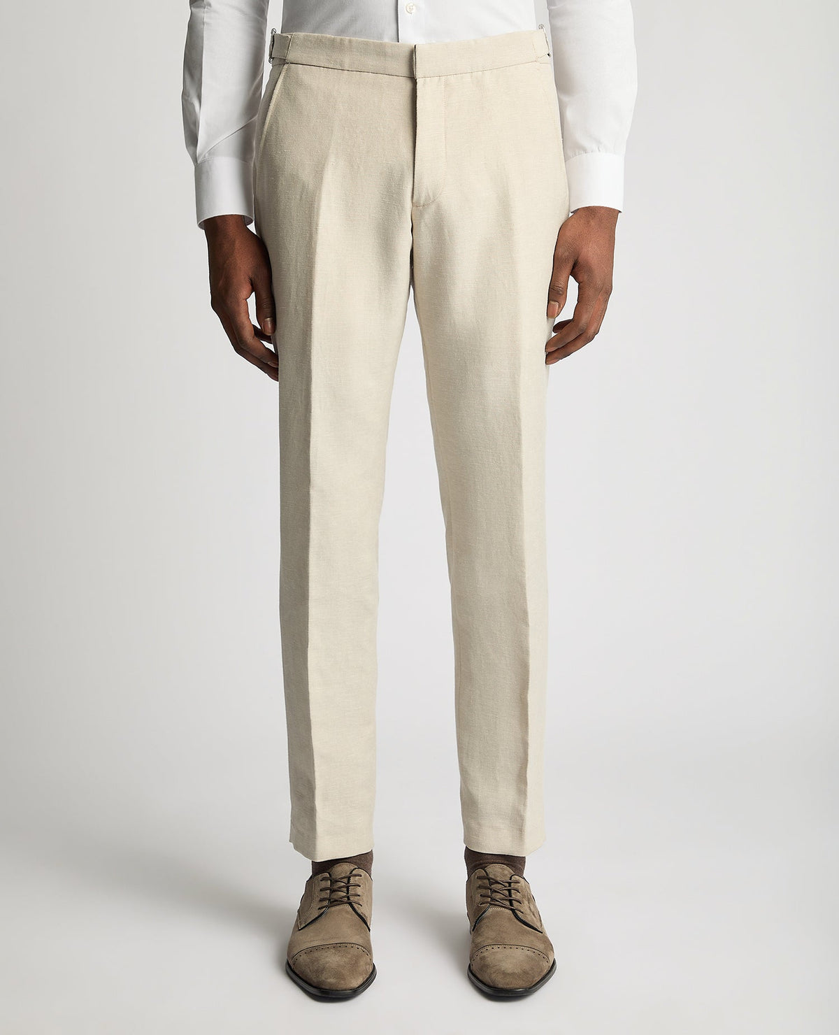 Man wearing a sand Slim Leg Linen-Blend Formal Trousers