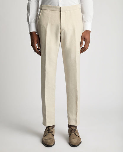 Man wearing a sand Slim Leg Linen-Blend Formal Trousers