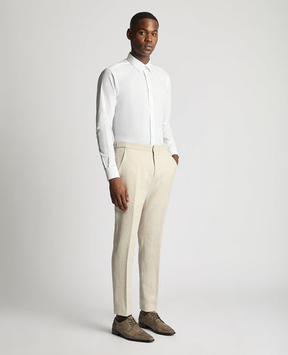 Man wearing a sand Slim Leg Linen-Blend Formal Trousers