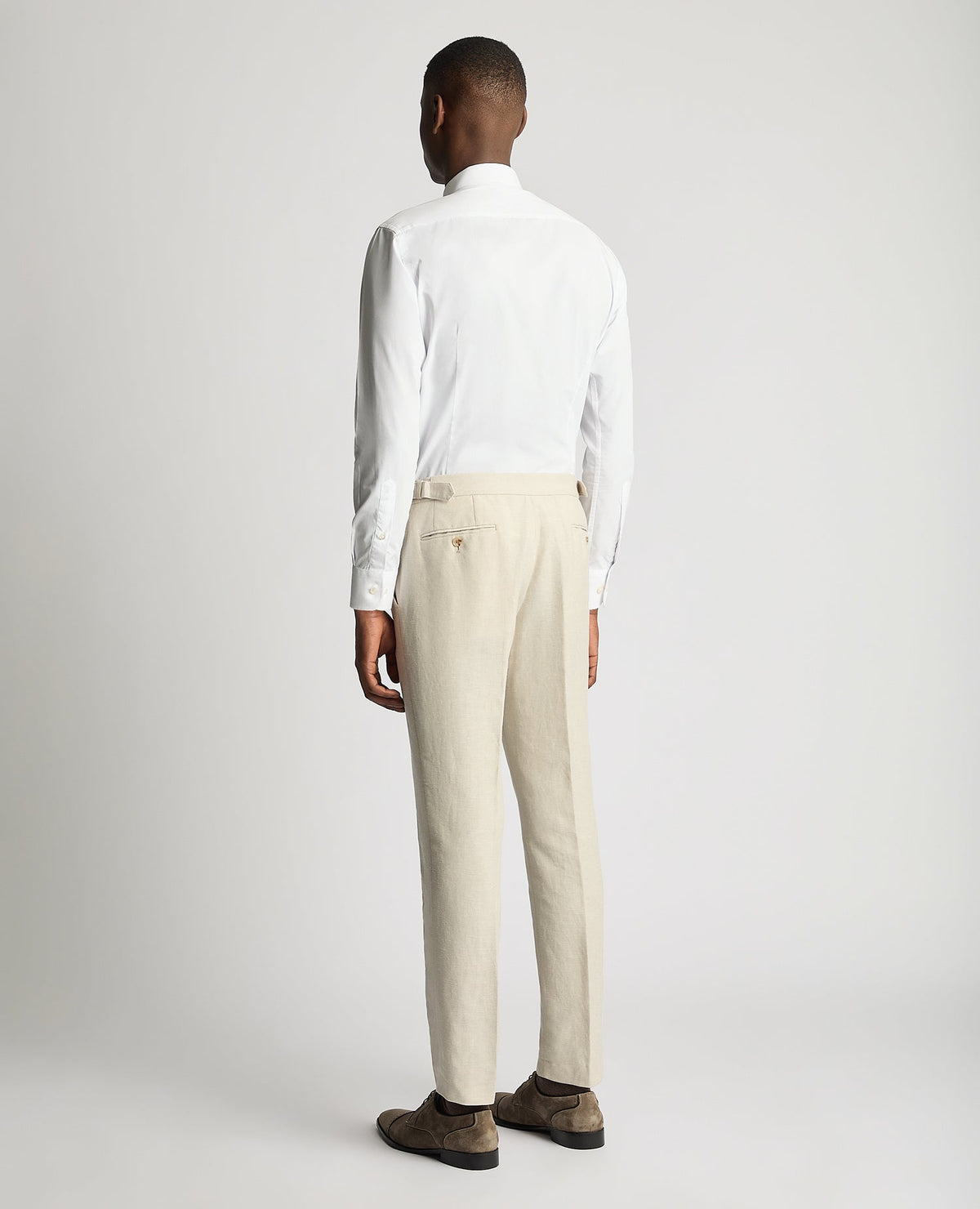 Man wearing a sand Slim Leg Linen-Blend Formal Trousers