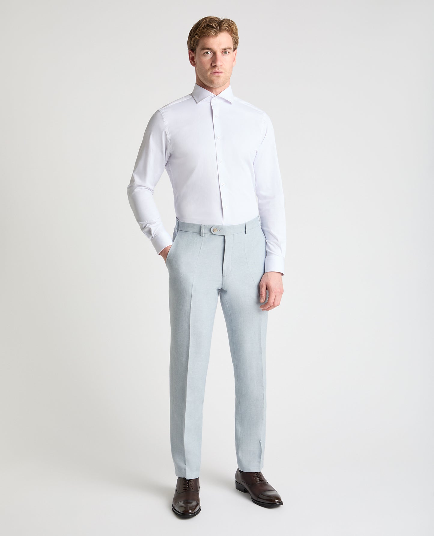 Tapered Fit Linen-Blend Suit Trousers