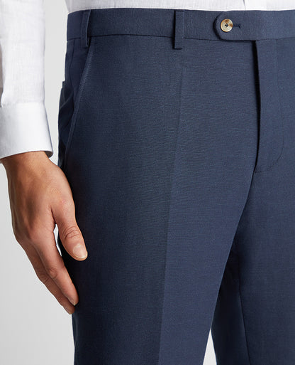 Man wearing a blue Tapered Fit Linen-Blend Formal Trousers