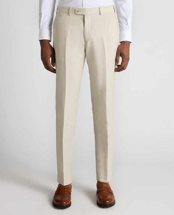 Tapered Fit Linen-Blend Formal Trousers