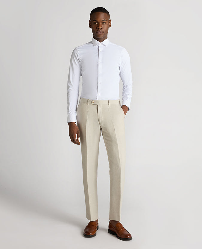 Tapered Fit Linen-Blend Formal Trousers
