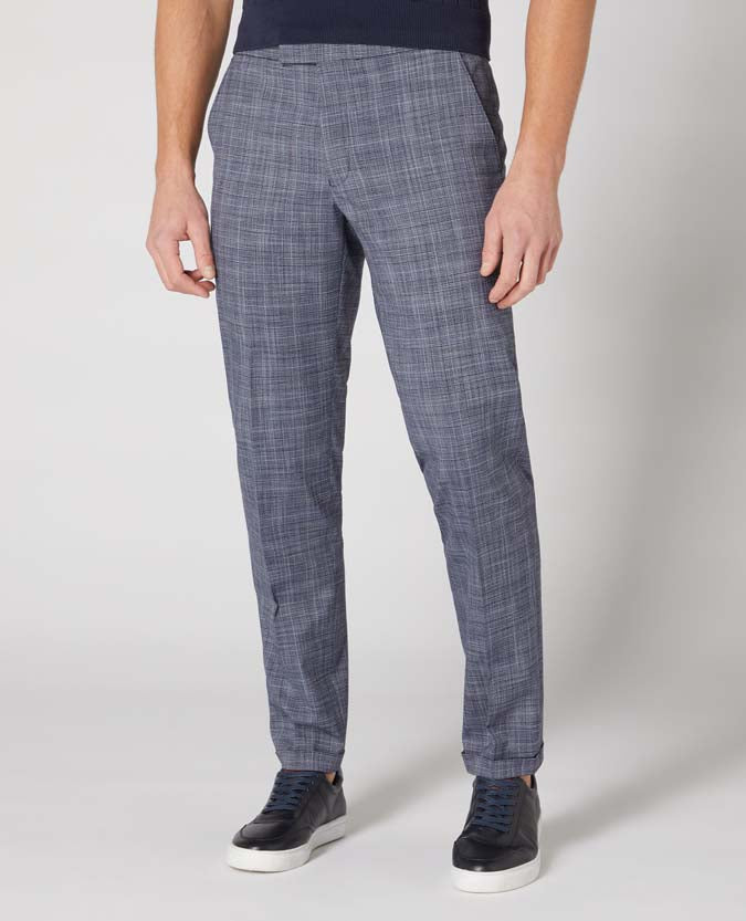 Man wearing a blue X-Slim Leg Checked Stretch Trouser