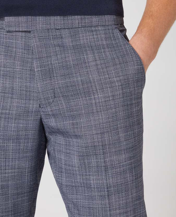 Man wearing a blue X-Slim Leg Checked Stretch Trouser