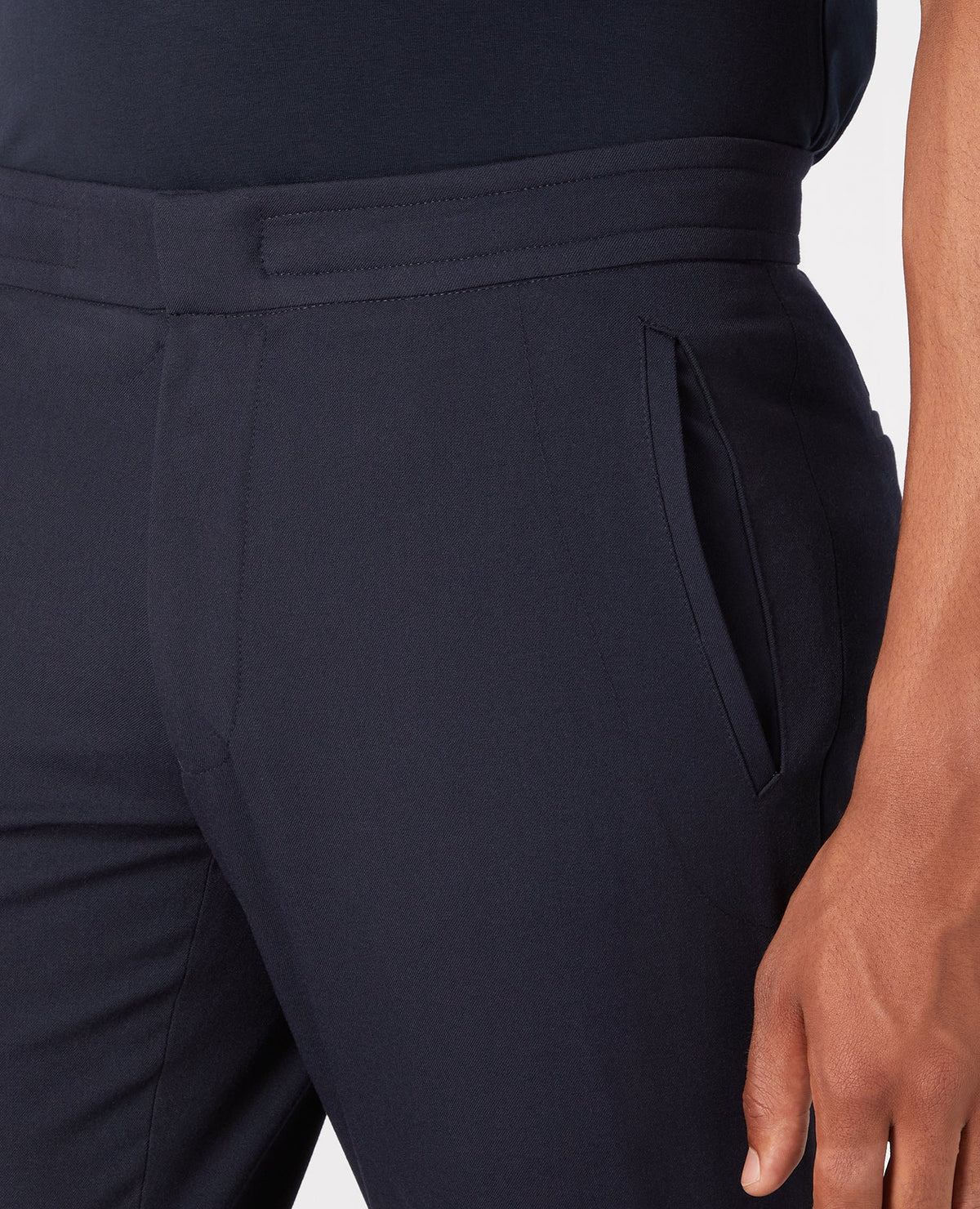 Man wearing a navy Slim Leg Stretch Trouser