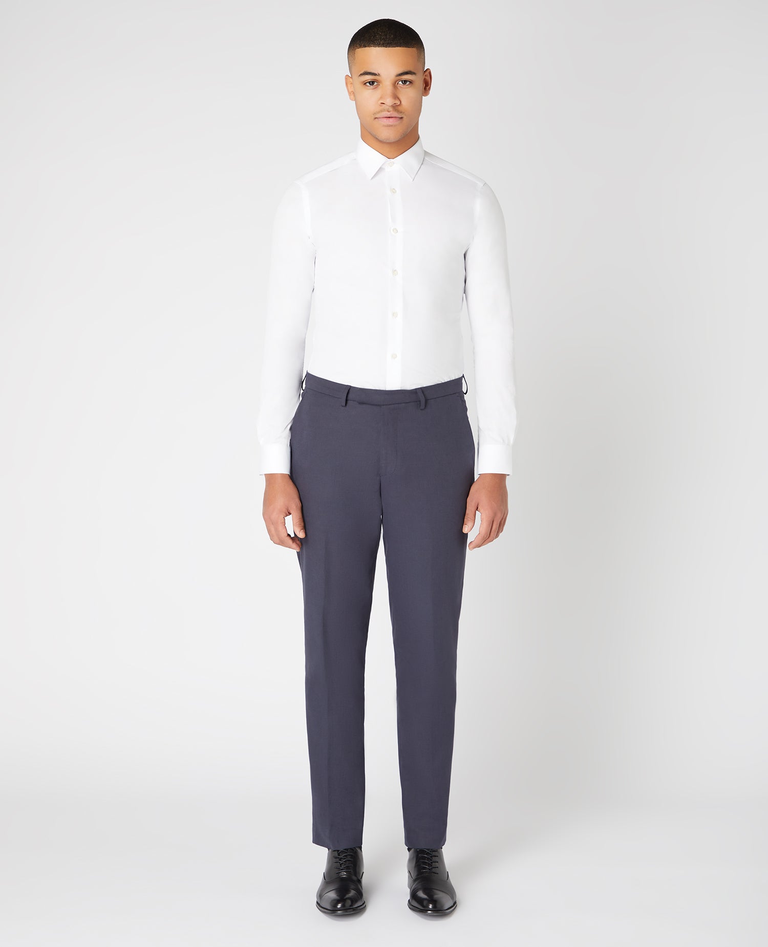 Slim Leg Cotton-Linen Trousers