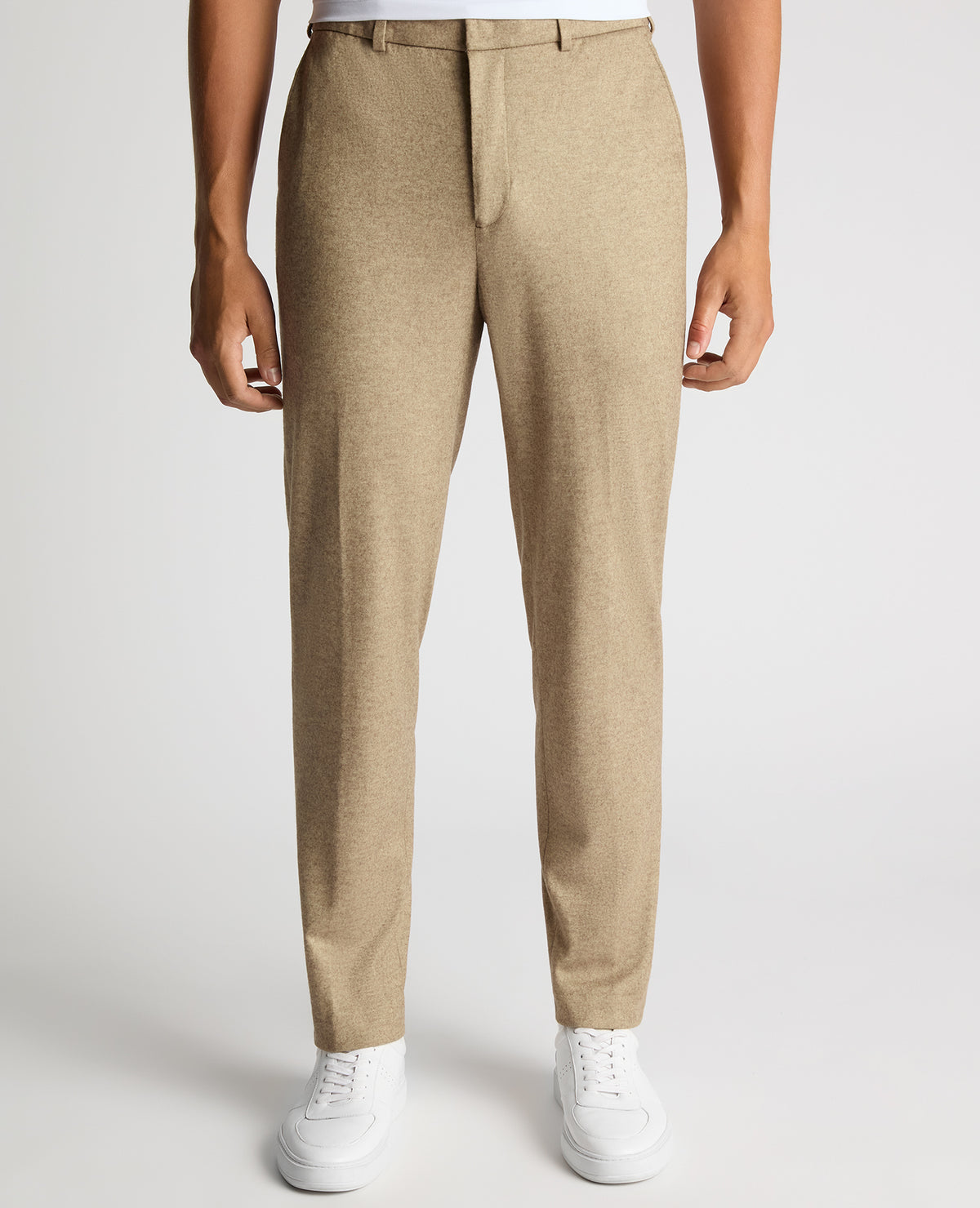Man wearing a sand Slim Leg Wool Blend Trousers