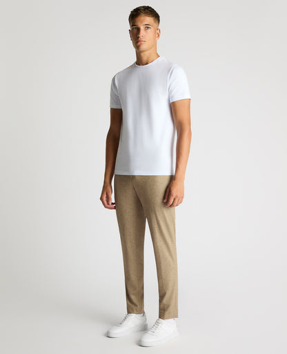 Man wearing a sand Slim Leg Wool Blend Trousers