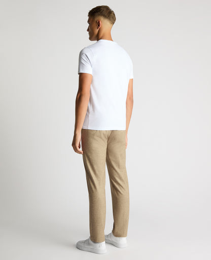 Man wearing a sand Slim Leg Wool Blend Trousers