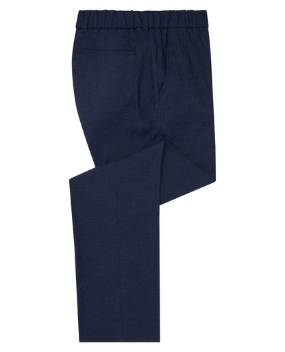 Man wearing a blue Slim Leg Linen-Blend Trousers
