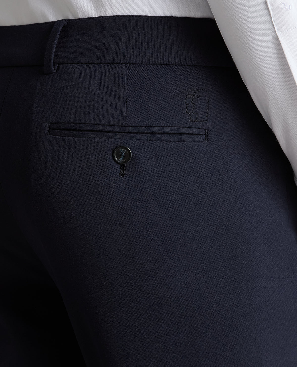 Man wearing a navy Slim Leg Stretch Trousers