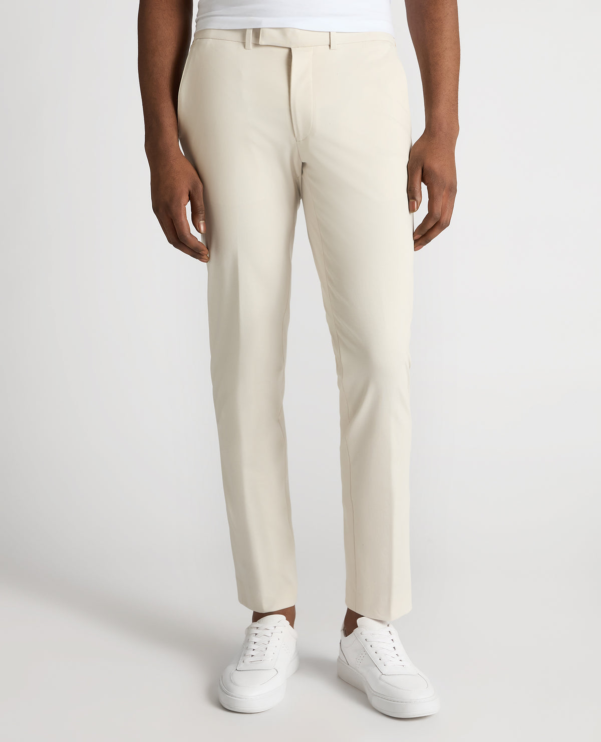 Man wearing a sand Slim Leg Stretch Trousers