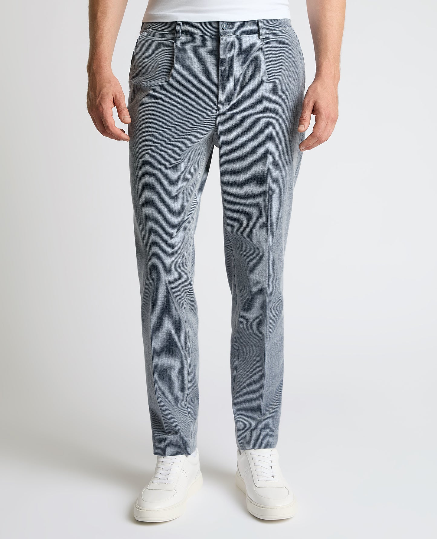 Tapered Leg Stripe Cotton-Stretch Trousers