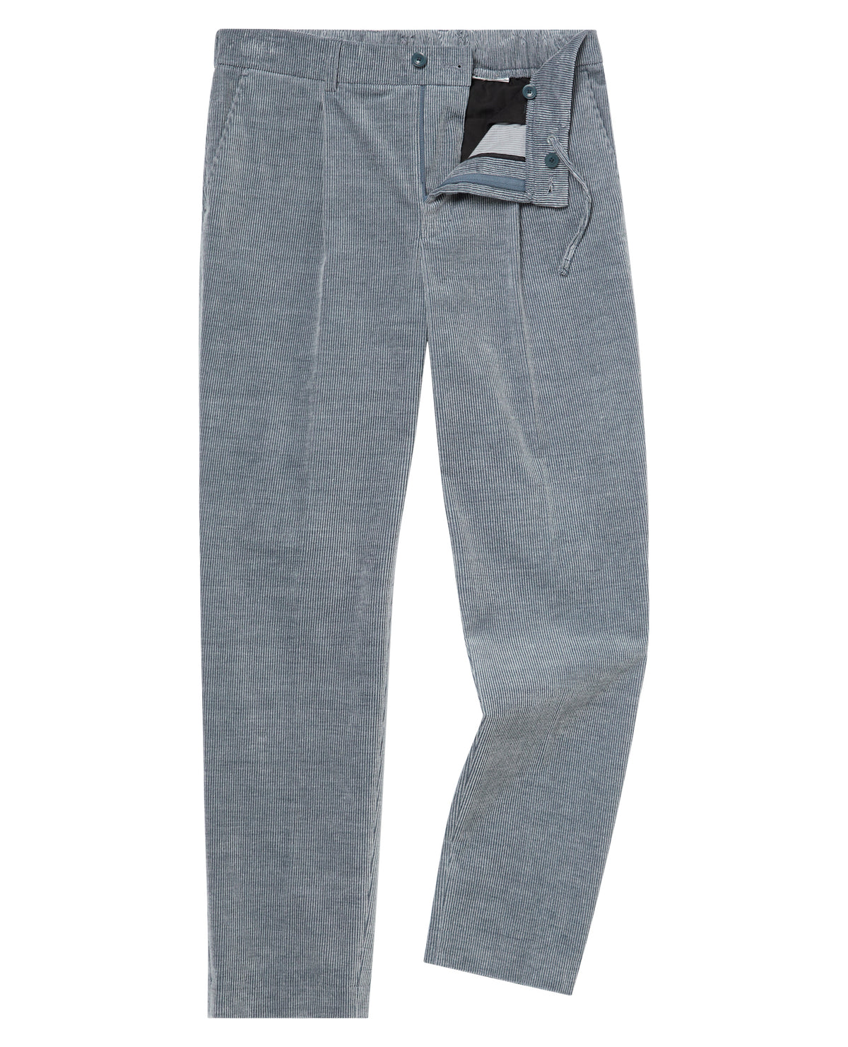Man wearing a blue Slim Leg Stripe Cotton-Stretch Trousers
