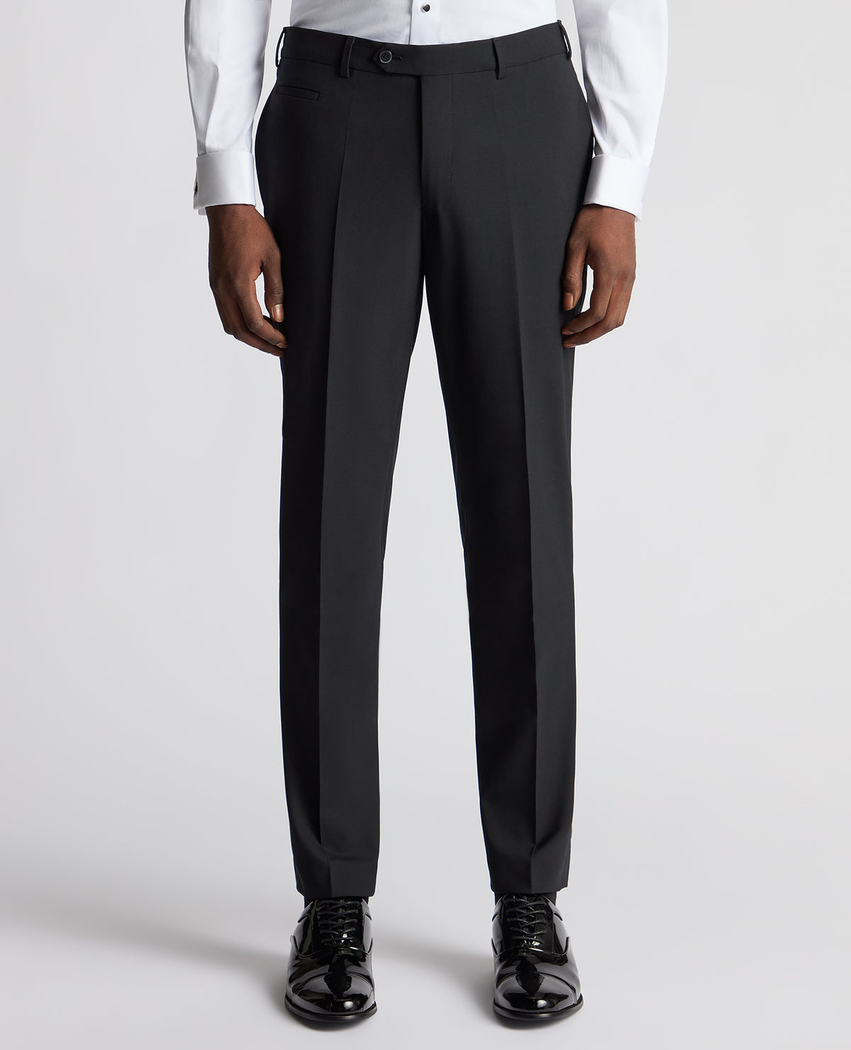 Man wearing a black Slim Fit Wool-Blend Formal Trousers