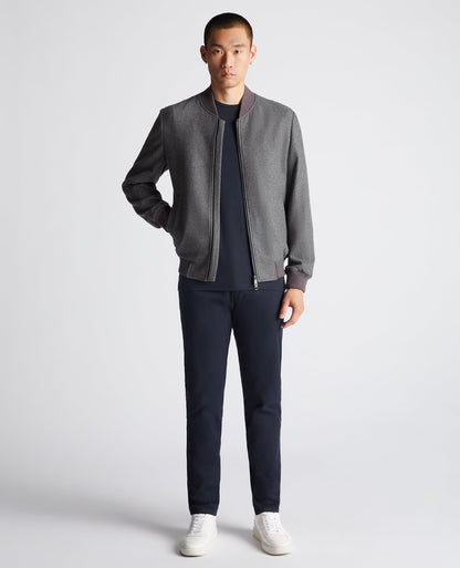 Man wearing a grey Tapered Fit Wool-Blend Bomber Jacket