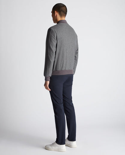 Man wearing a grey Tapered Fit Wool-Blend Bomber Jacket