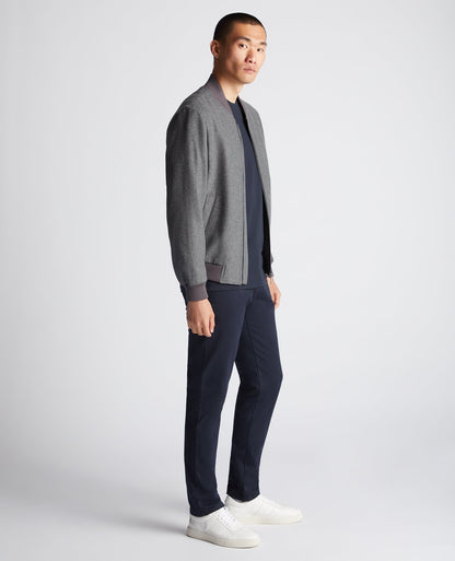 Man wearing a grey Tapered Fit Wool-Blend Bomber Jacket