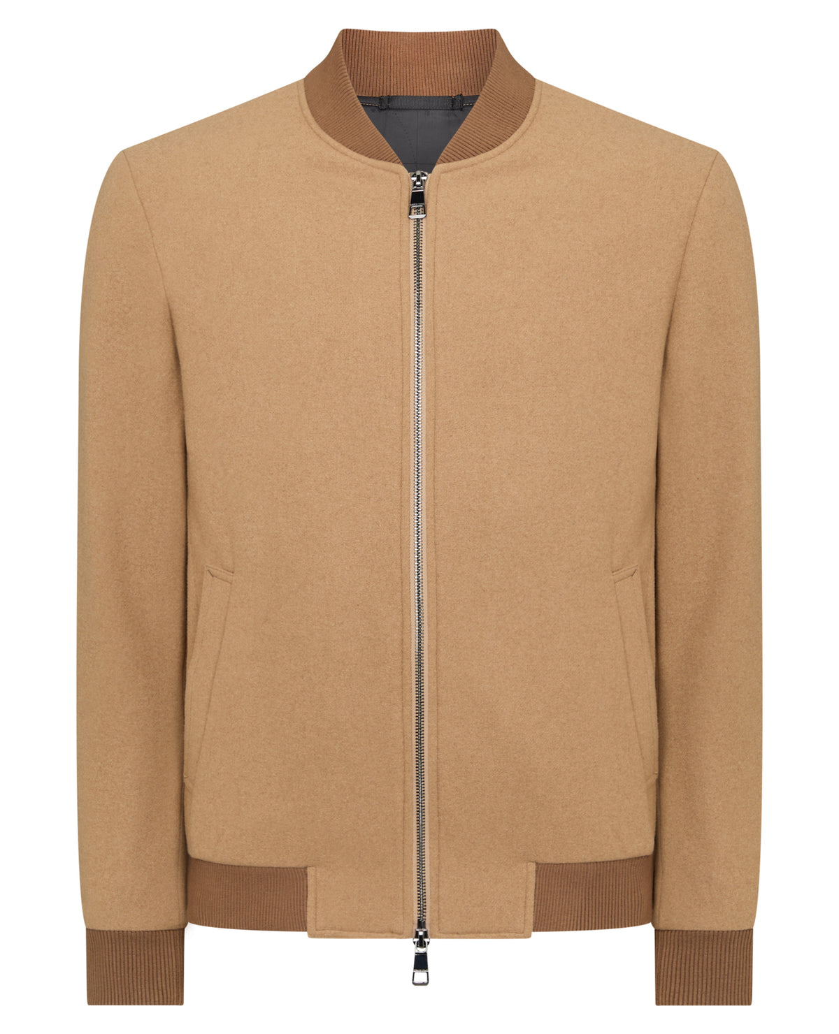 Man wearing a orange Regular Fit Wool-Blend Bomber Jacket