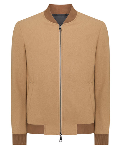 Man wearing a orange Regular Fit Wool-Blend Bomber Jacket