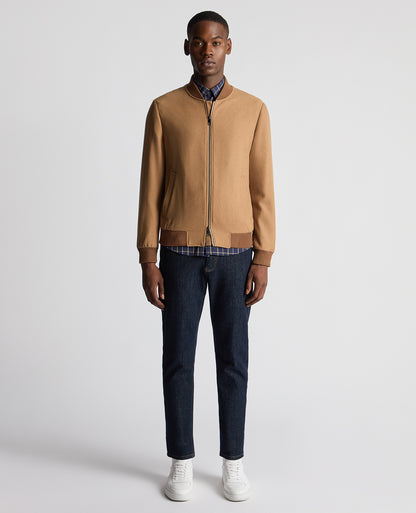 Man wearing a orange Regular Fit Wool-Blend Bomber Jacket