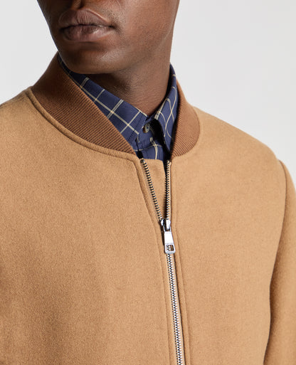 Man wearing a orange Regular Fit Wool-Blend Bomber Jacket