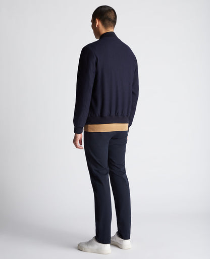 Man wearing a navy Regular Fit Wool-Blend Bomber Jacket