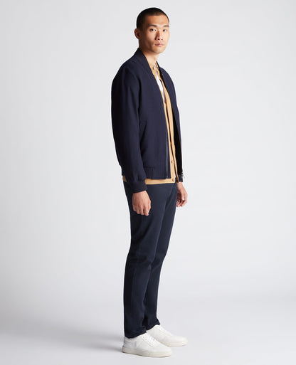 Man wearing a navy Regular Fit Wool-Blend Bomber Jacket