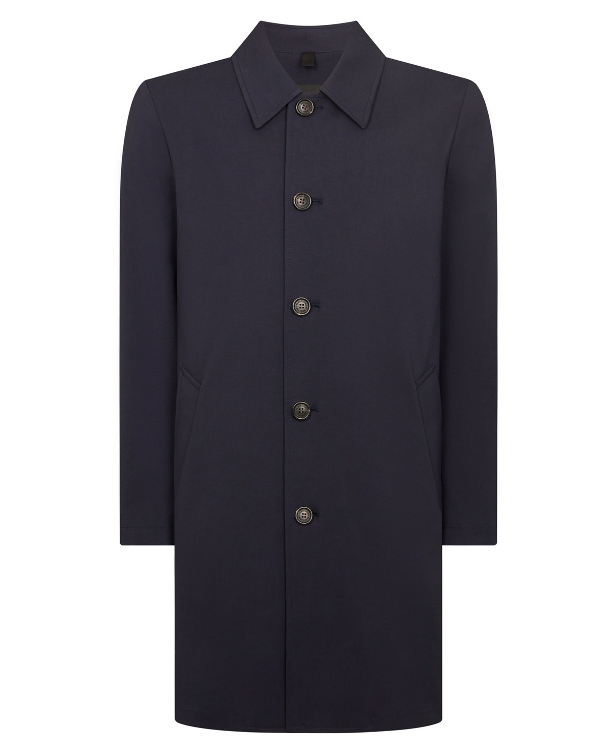 Man wearing a navy Regular Fit Showerproof Mac
