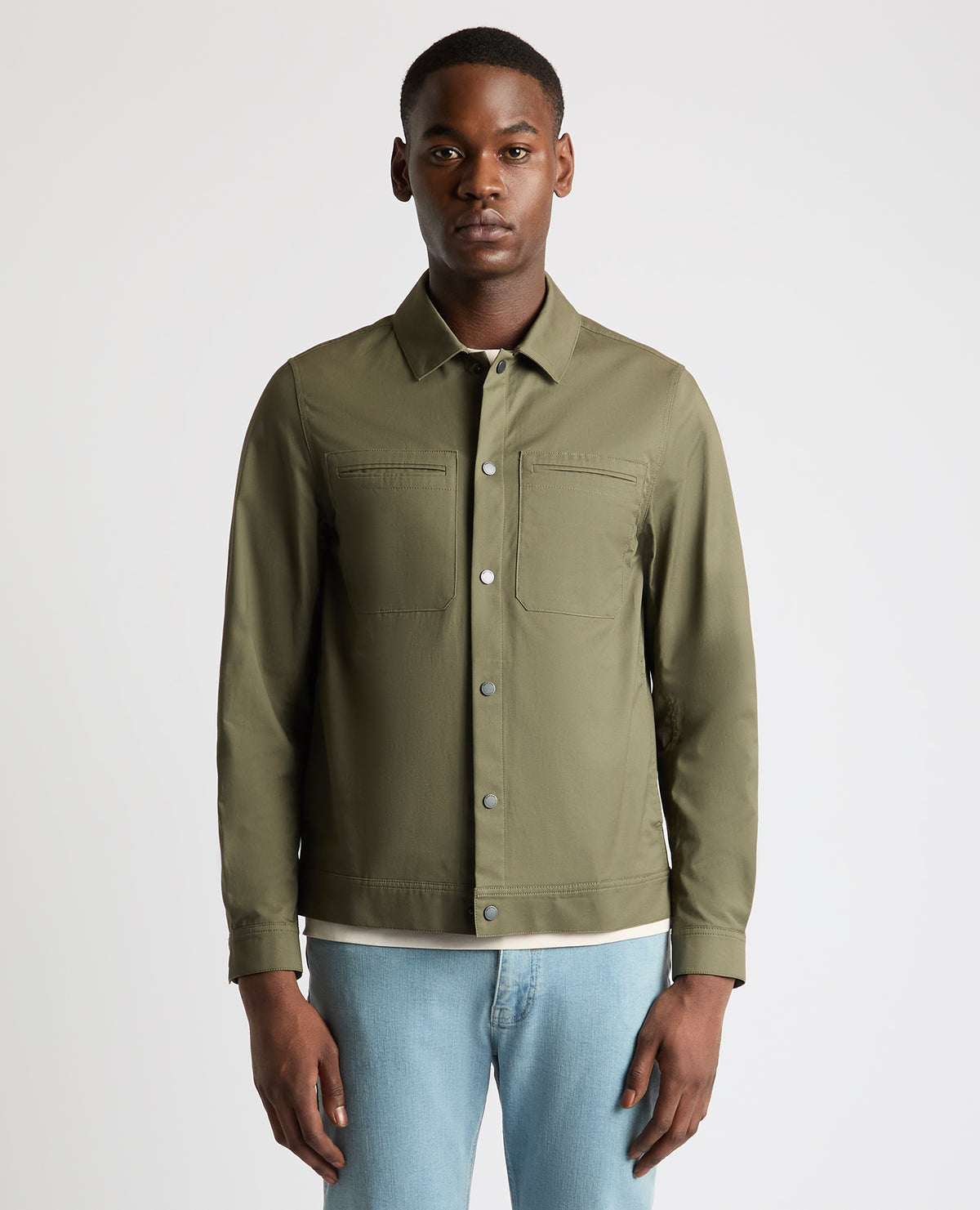 Man wearing a green Regular Fit Cotton Twill Utility Jacket