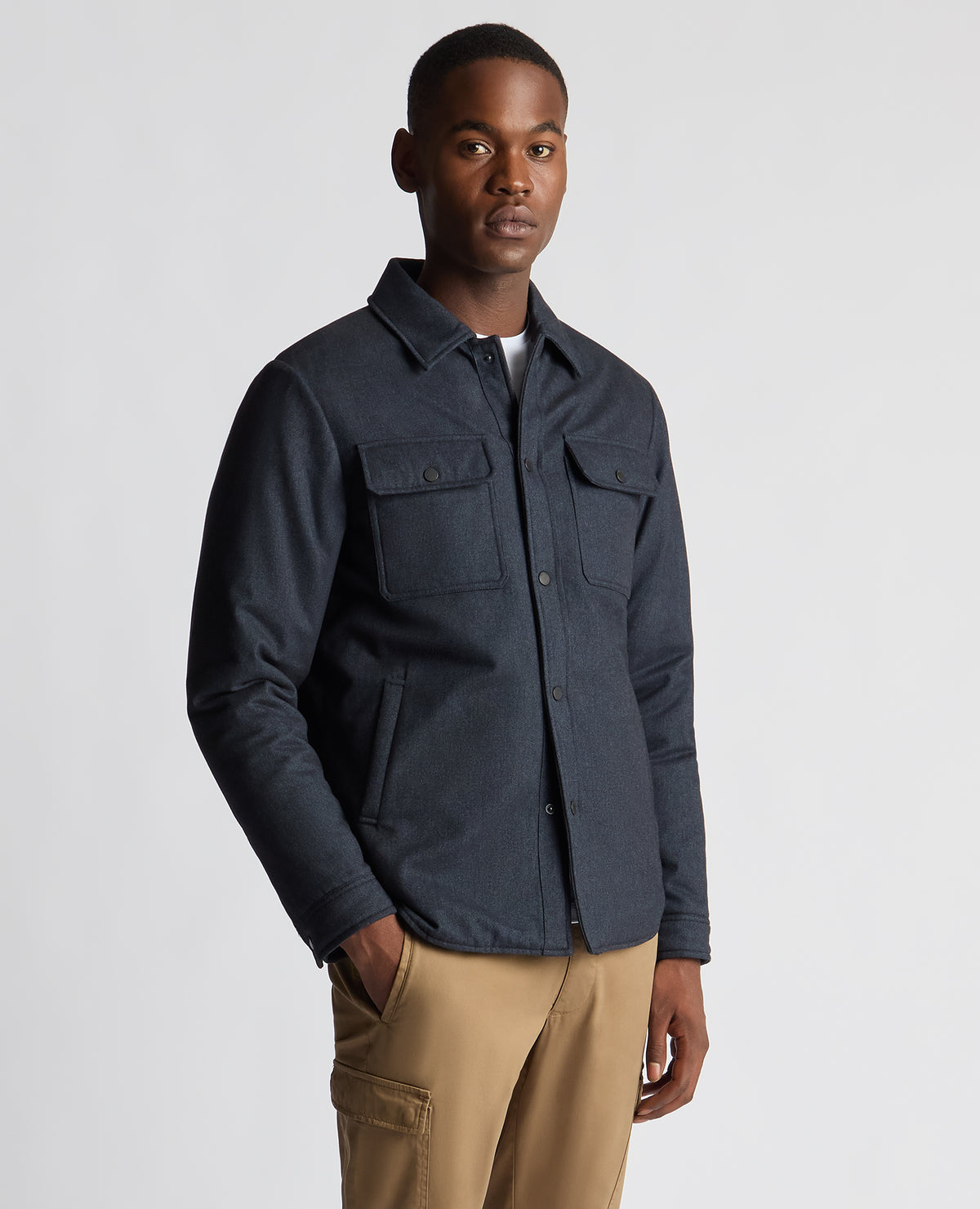 Man wearing a blue Regular Fit Quilted Overshirt