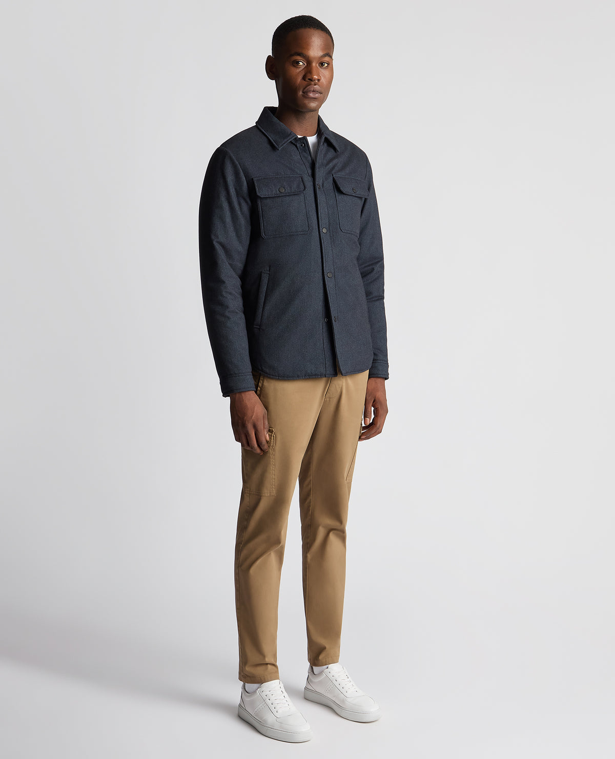 Man wearing a blue Regular Fit Quilted Overshirt