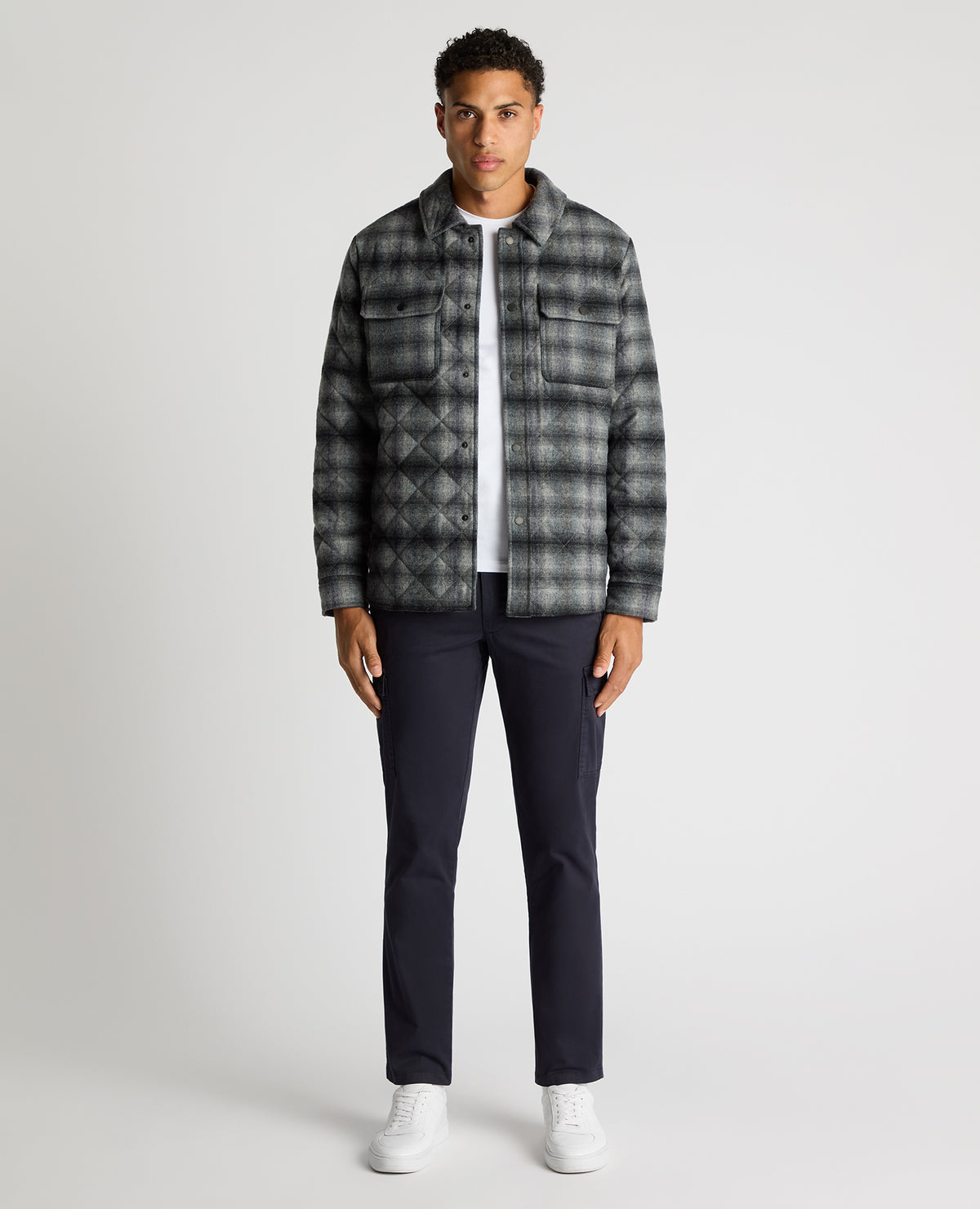 Man wearing a navy Regular Fit Quilted Overshirt