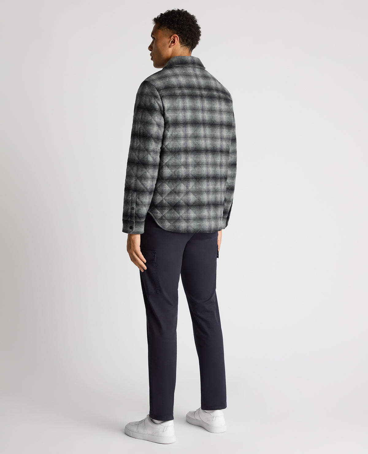 Man wearing a navy Regular Fit Quilted Overshirt