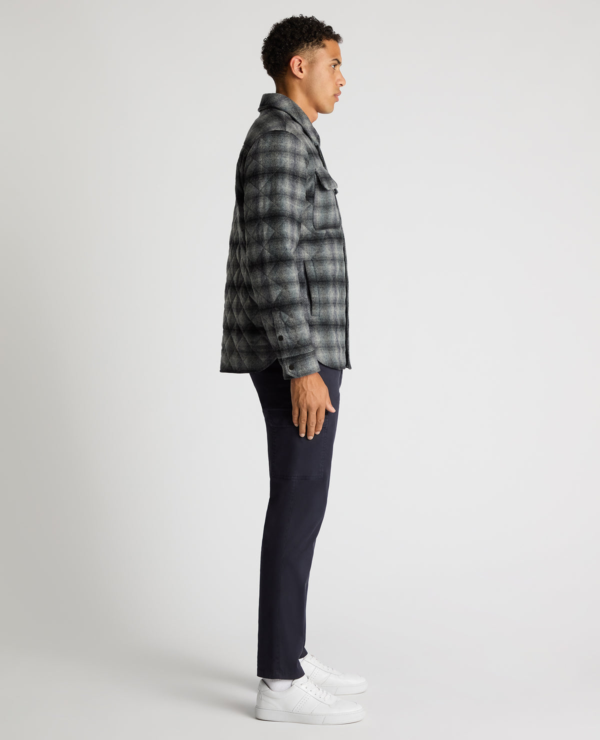Man wearing a navy Regular Fit Quilted Overshirt
