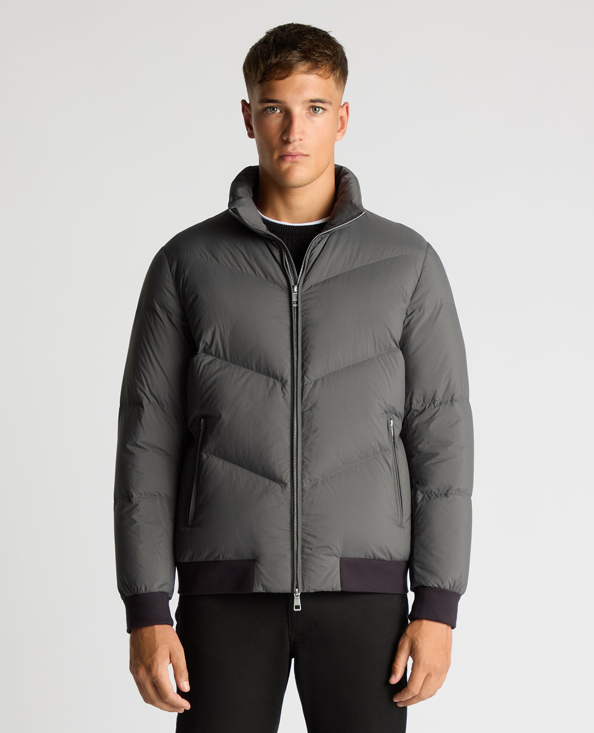 Man wearing a grey Regular Fit Down-Filled Quilted Jacket