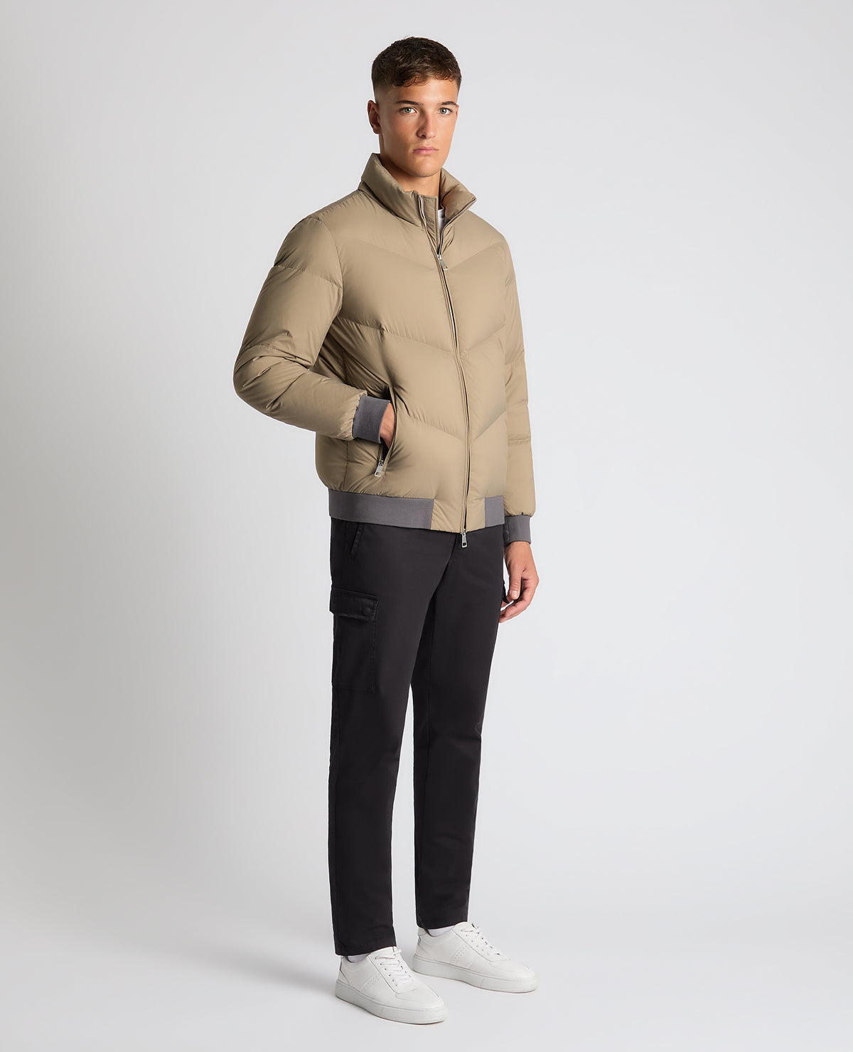 Man wearing a sand Regular Fit Down-Filled Quilted Jacket