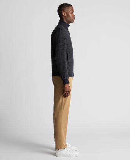 Man wearing a navy Regular Fit Club Check Flannel Bomber Jacket