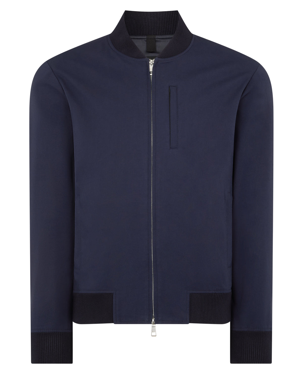 Man wearing a navy Regular Fit Showerproof Bomber Jacket