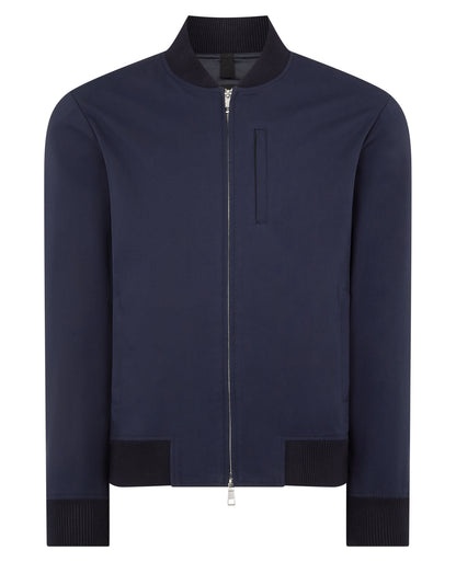 Man wearing a navy Regular Fit Showerproof Bomber Jacket