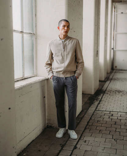 Man wearing a stone jacket