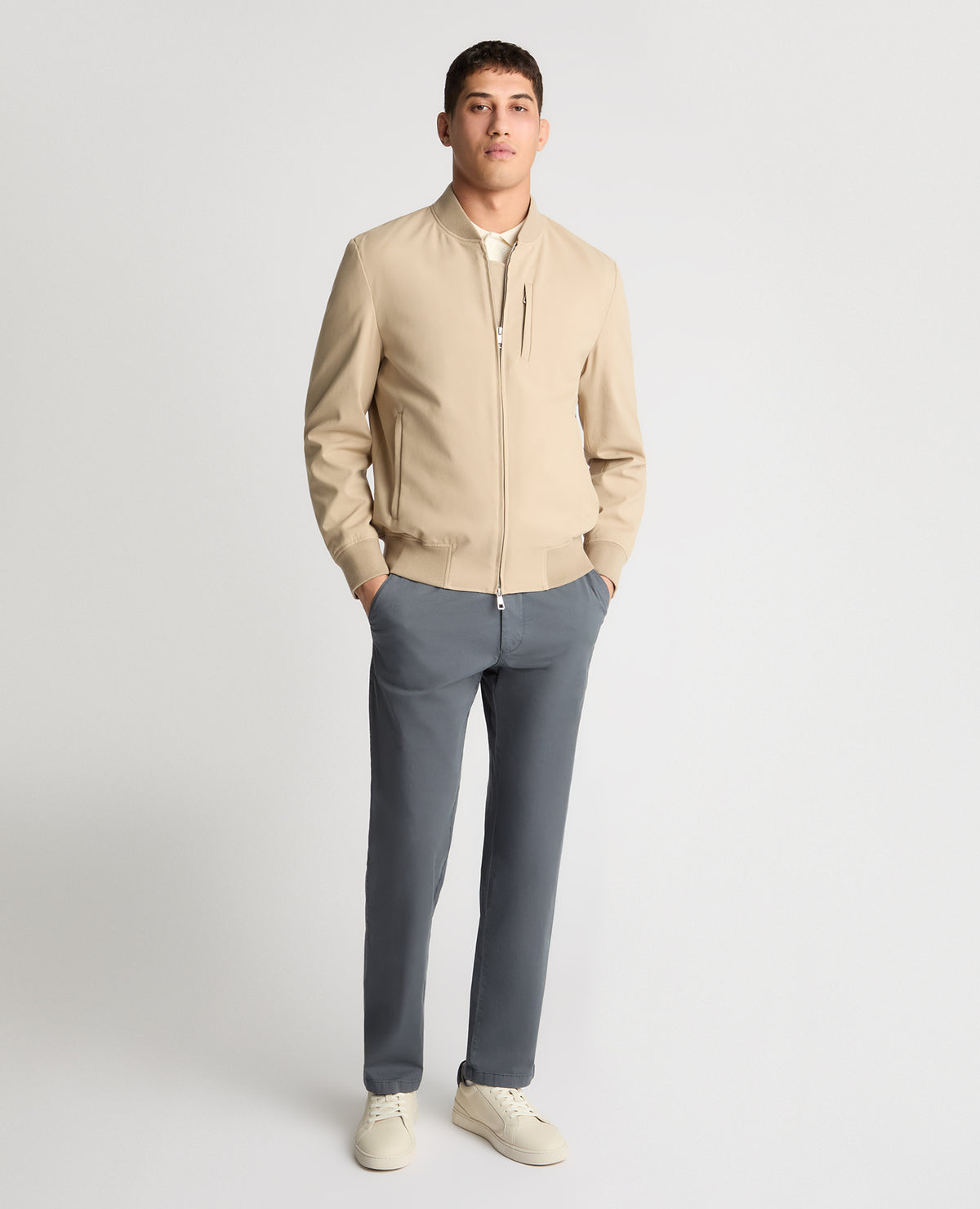 Man wearing a stone jacket