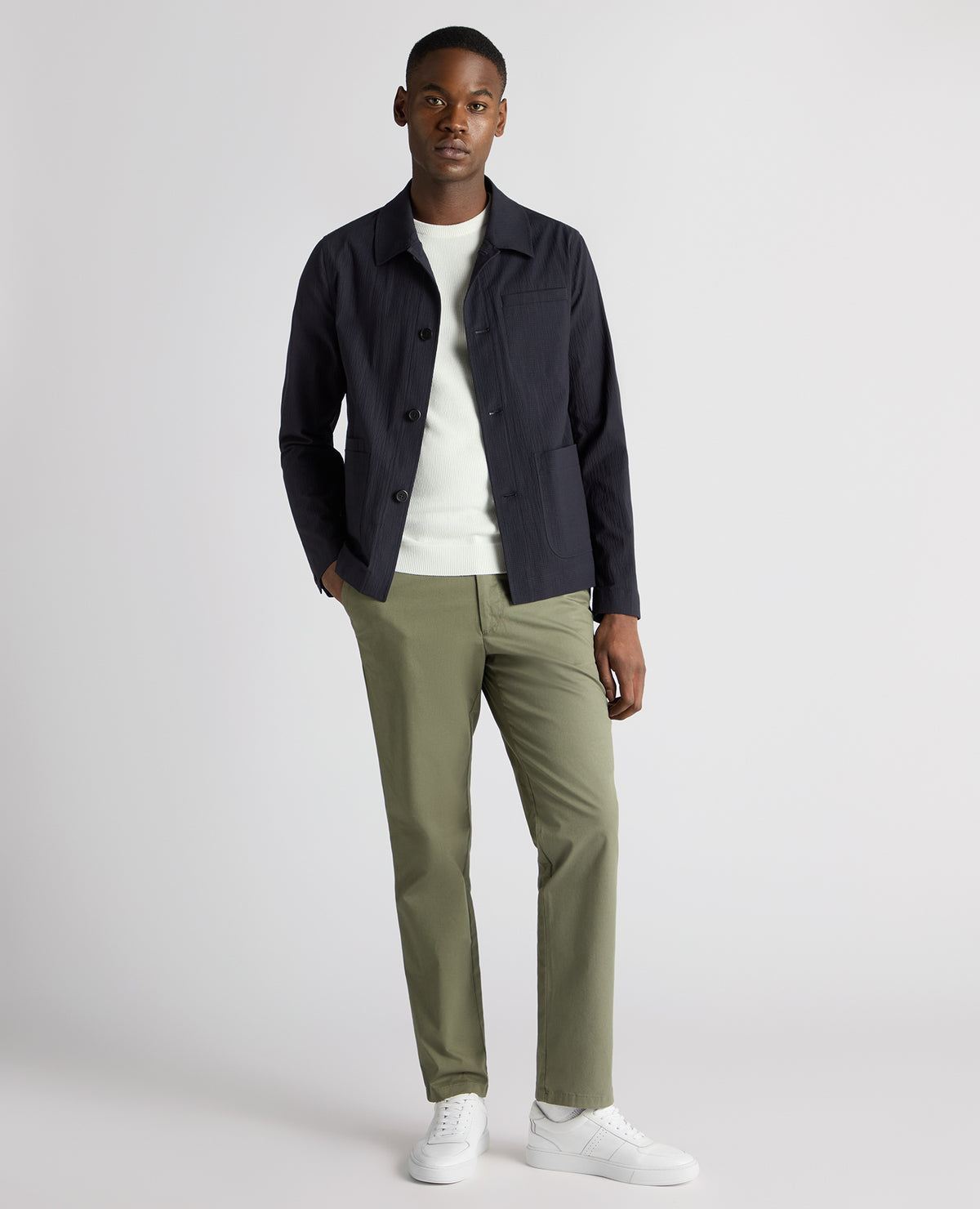Man wearing a navy Regular Fit Chore Jacket