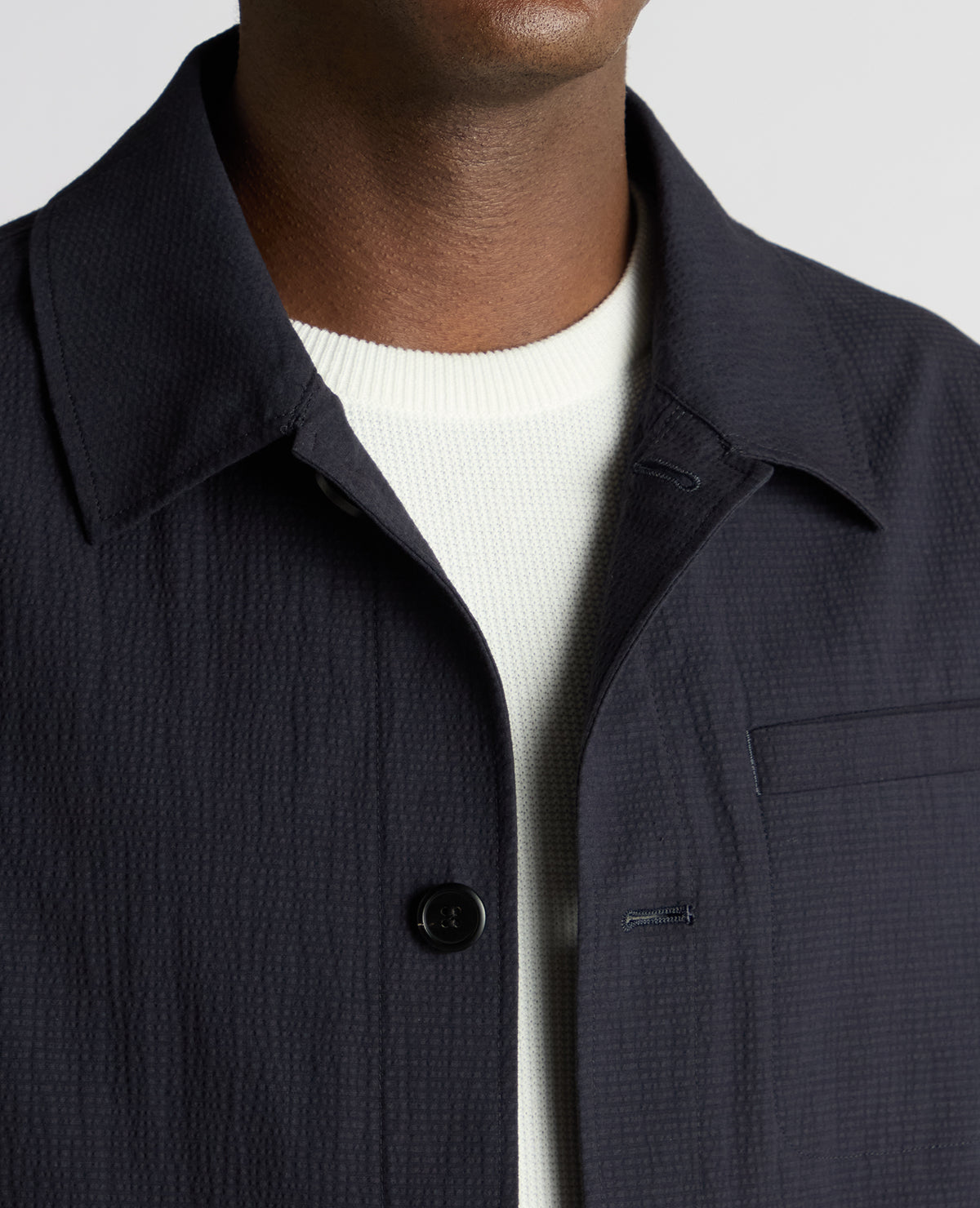 Man wearing a navy Regular Fit Chore Jacket
